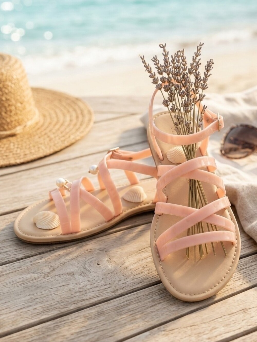 VIA ROSA Women's Pink and Tan Strappy Jelly Sandals Open Toe Shoes Size 6